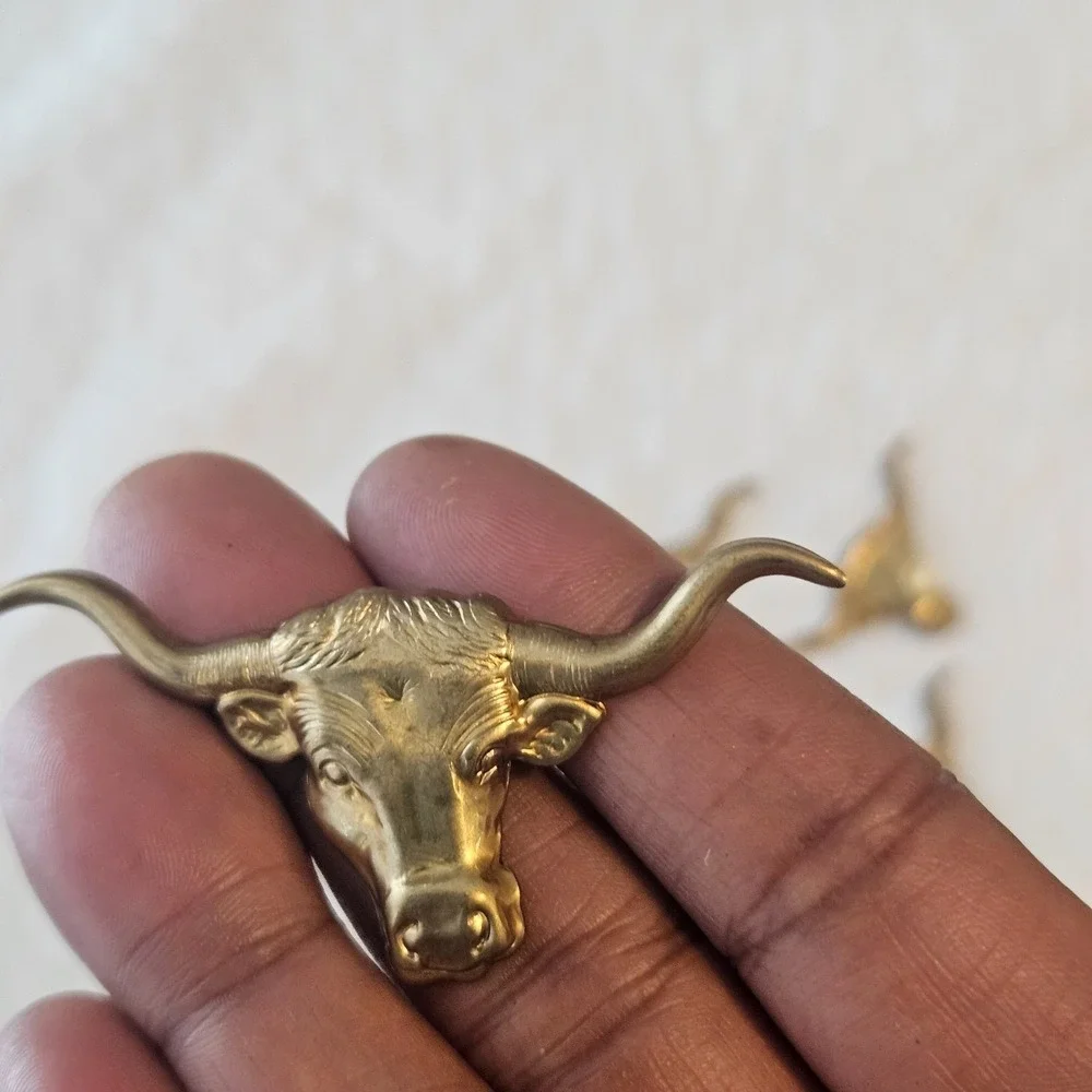 Brass‎ tone metal longhorn steer head crafting lot of 10 pcs